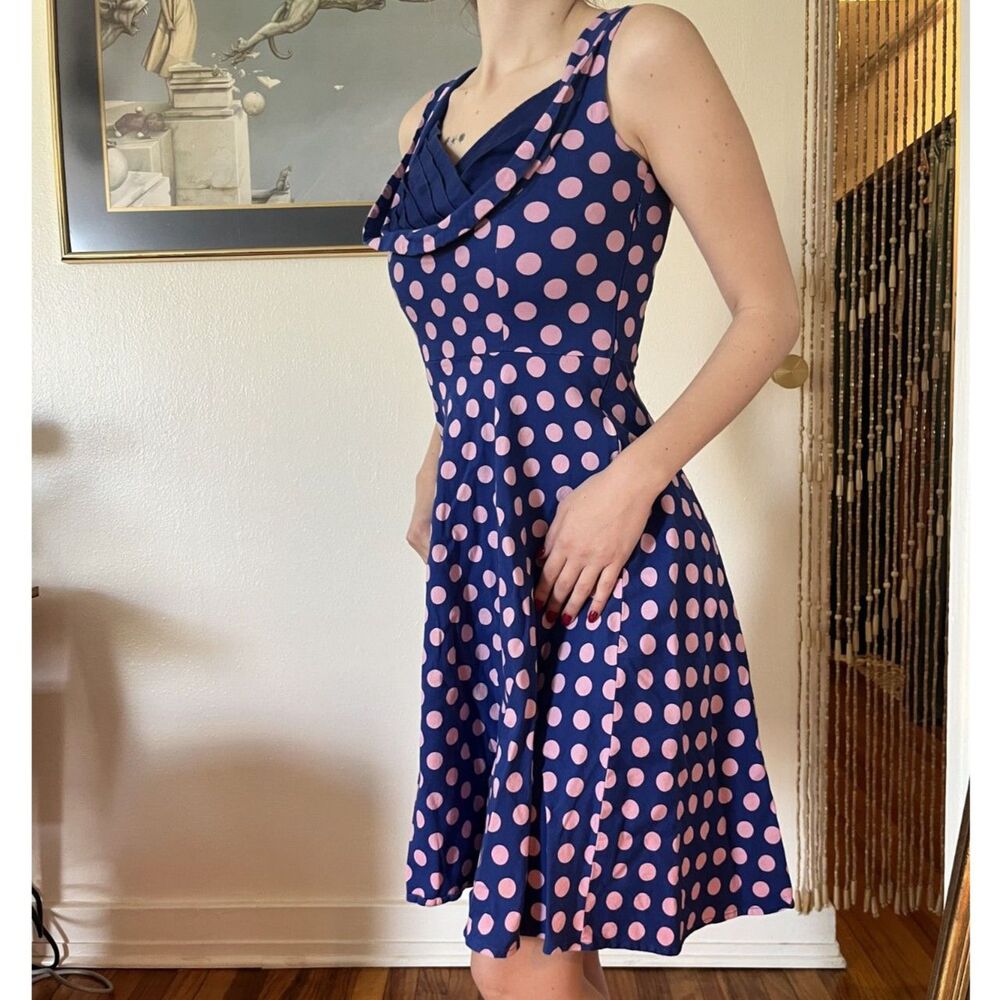 Vianla Pink and Blue Polka Dot Swing Dress Size S Retro 50s Rockabilly